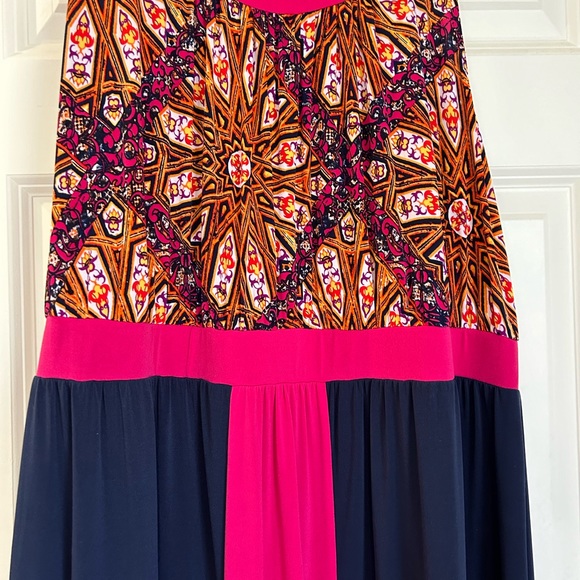 One World pink multi patterned color block maxi dress.  1X - Picture 2 of 2